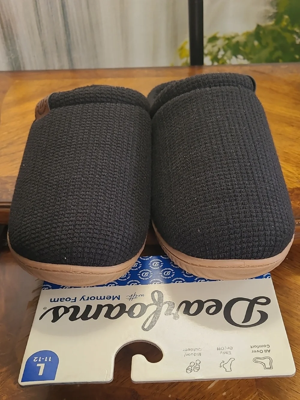 New! Dearfoams Black Knit Clog Slip On Indoor Outdoor Slippers Mens Large 11/12